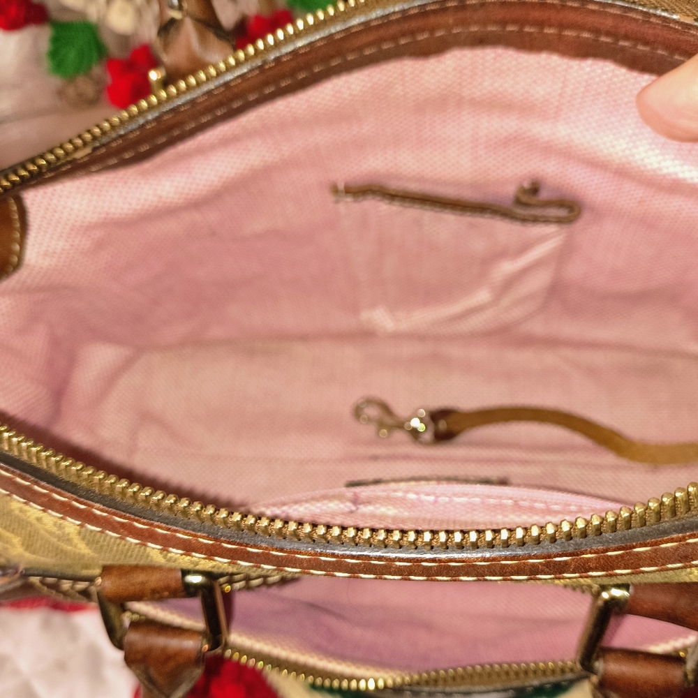 Dooney & Bourke Vintage Handbag Gold & Brown, Canvas & Leather, Sturdy - Picture 5 of 5
